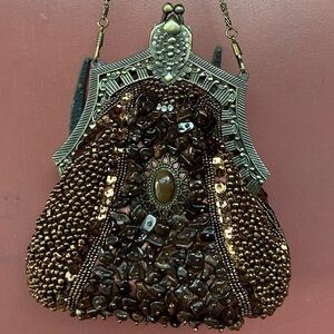 VICTORIAN Revival Brown Beaded Purse